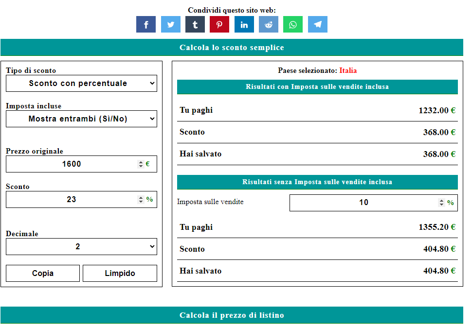 Calcolo Sconto Percentuale